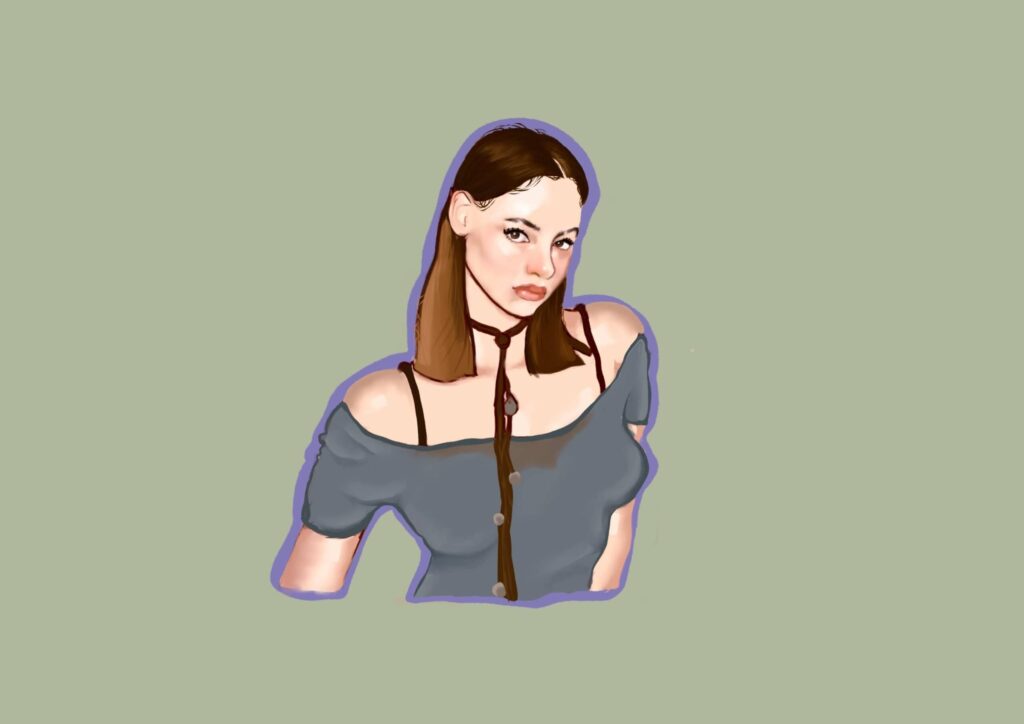 digitaalinen maalaus naisesta vihreällä taustalla, piirtaja niklas jyvaskyla